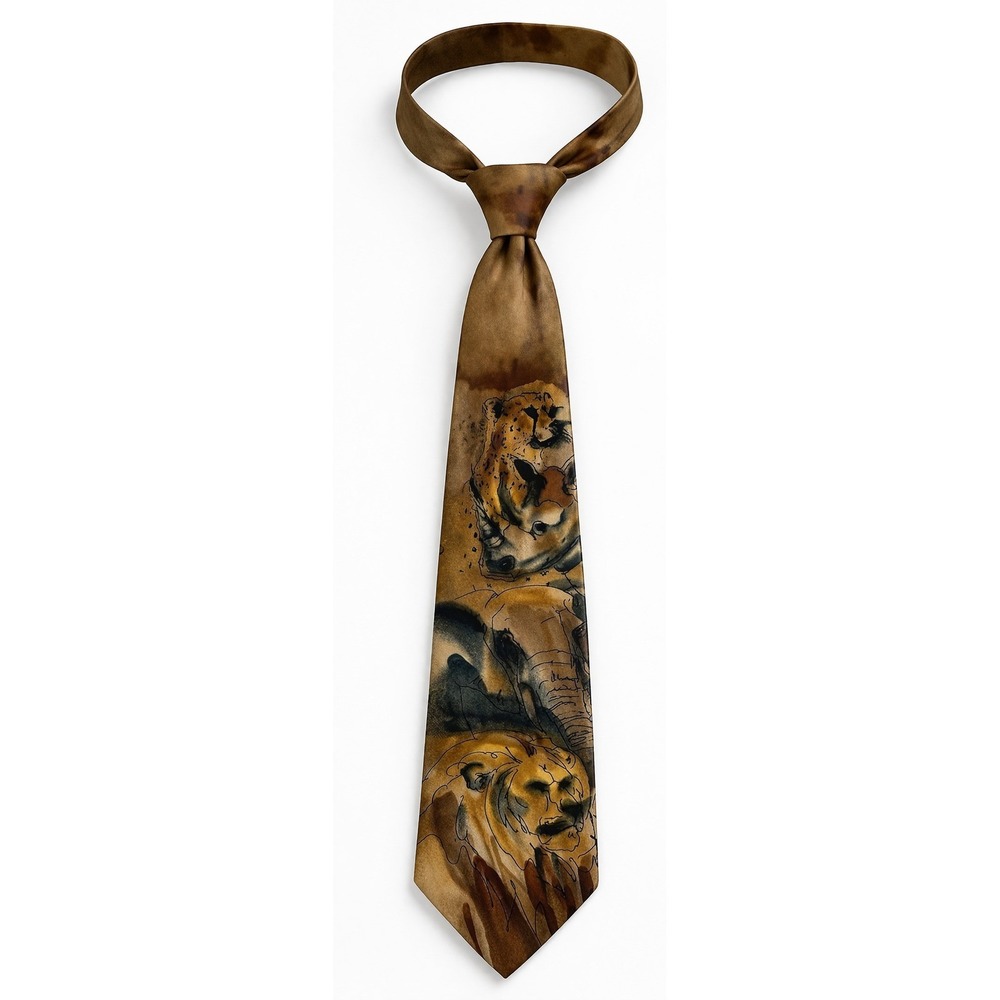 Vintage WWF World Wildlife Fund Serengeti 100% Silk Lion Neck Tie No 149